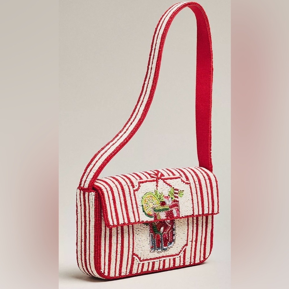 Anthropologie The Fiona Beaded Bag Red and White - Picture 4 of 4